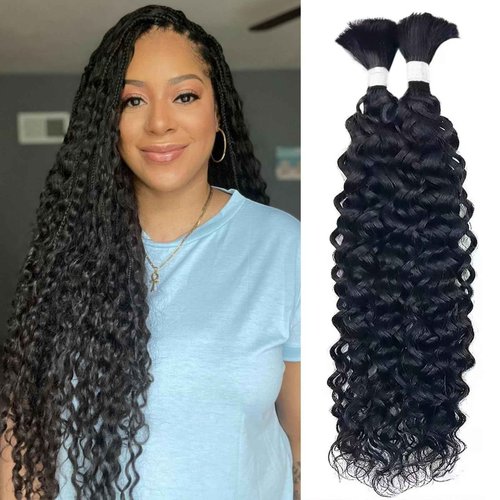 26 IN Human Braiding Hair for Boho Braids Curly Human Hair Braiding Hair Wet and Wavy Water Wave Bulk Human Hair for Braiding 2 Bundles/Pack (Total 100G)