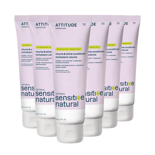 ATTITUDE Hair Conditioner for Sensitive Dry Scalp, For Thin Hair, Soothing Oat, Naturally Derived Ingredients, Dermatologically Tested, Vegan Detangler, Volume and Shine, 8 Fl Oz (Pack of 6)