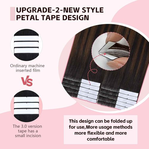 Sweetmet Invisible Tape in Hair Extensions Human Hair 3rd-Generation #1b/4/27 Natural Black to Chocolate Brown and Caramel Blonde 20pcs 50g 22inch Invisi Edge Tape ins Extensions(#1b/4/27a-22inch)