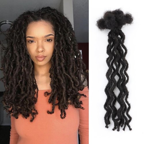10'' Human Hair Wavy Dreadlocks – 30 Strands Curly Loc Extensions, 0.6cm Diameter, Natural Looking and Lightweight, Great for Loc Style Refresh