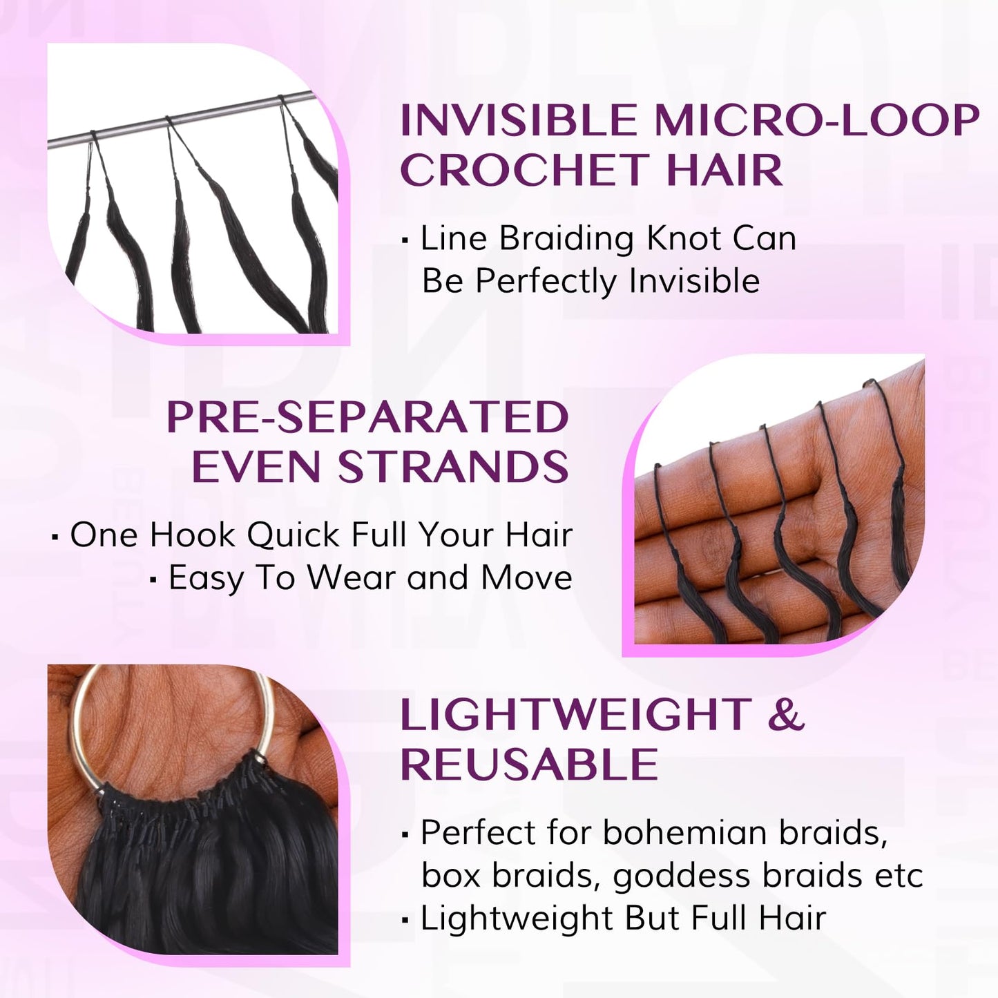 IDN Human Crochet Hair Knotless Pre Separated Bulk, 16 Inch 60g Feather Line Crochet Hair Braids, Deep Wave Natural Black Invisiable Knot Hair Extensions For Women Girl Kids