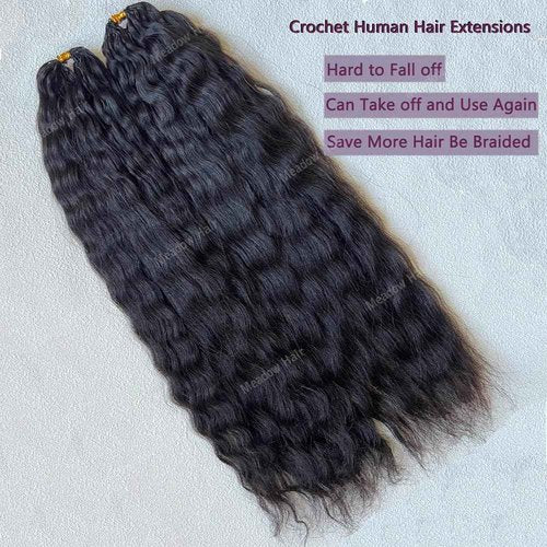 Knotless Crochet Human Hair Braids Extensions Pre Separated Wet and Wavy Brazilian Virgin Human Hair Braiding Bundles With Threading for Black Women Micro Link Meadow Hair 16inch 120g