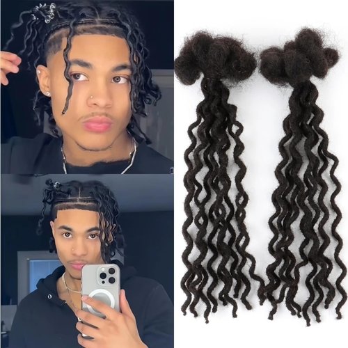8 Inch 30 Strands Curly Wave Loc Extensions Human Hair, 0.6cm Dreadlock Extensions Human Hair for Women Men Kids Full Handmade Permanent Dreads Locs Natural Black