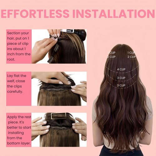 FUOTONBUTY Clip in Extensions Real Human Hair 7pcs, Natural and Seamless 90g (Ombre Dark Brown to Chestnut Brown, 18 inch)