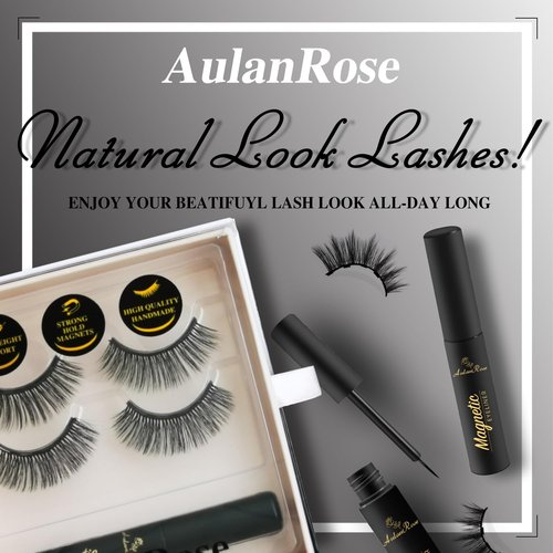 AulanRose Magnetic Eyelashes Natural Look,Magnetic Lashes with Eyeliner Kit, Reusable Fake Eye Lash, Cruelty-Free & Vegan, Strongest Waterproof Liquid Liner