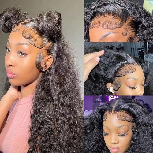 Edwad 13x4 Deep Wave Lace Front Wigs Human Hair Pre Plucked,180 Density HD Transparent Lace-100% Unprocessed Brazilian Virgin Human Hair for Black Women Natural Color