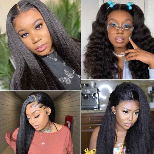 GOLFMAX 22 Inch Yaki Straight Lace Front Wigs Human Hair Wigs 13x4 Transparent Lace Front Human Hair Wig Pre Plucked Kinky Straight Human Hair Lace Frontal Wigs