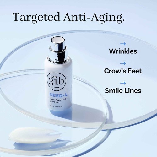 LAB 31b PowerPeptide-5 Eye Cream, Anti Aging Skin Care with Hyaluronic Acid, Peptides for Under Eye Circles, Wrinkles, Dewy, Soft, Plump Skin, Vegan, Paraben, Cruelty & Alcohol Free, 1.69 fl oz