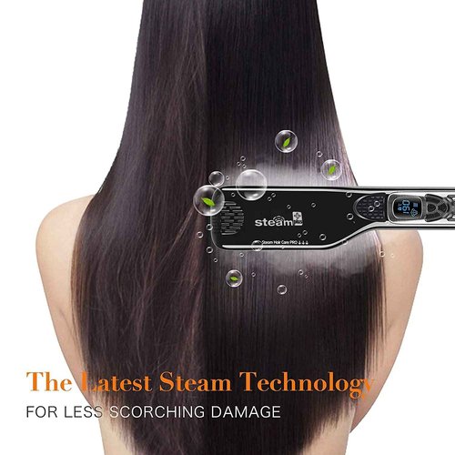 Hair Straightener with Steam,Salon Professional Nano Titanium Ceramic Steam Flat Iron with Removable Comb+Digital LCD+5 Level Adjustable Temperature+Auto Temperature Lock (Black)