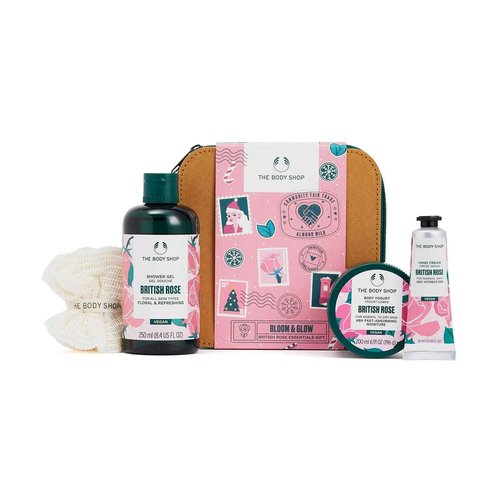 The Body Shop Bloom & Glow British Rose Essentials Gift Set – Vegan Formula with Rose – Hydrating & Rejuvenating Skincare for All Skin Types – 5 Items