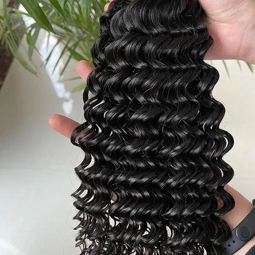 Flyzhuim Deep Wave Bundles Human Hair 16 18 20inch Brazilian Virgin Hair Deep Wave Human Hair Bundles Natural Black Wet And Wavy Deep Wave Curly Bundles 300G