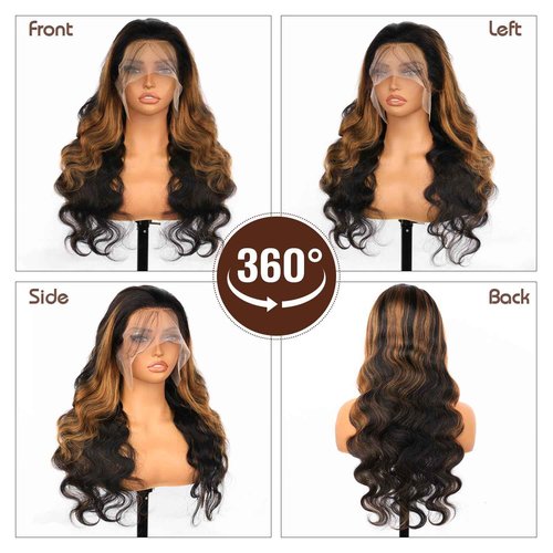 Highlight Ombre Lace Front Wig Human Hair Body Wave Lace Front Wigs Human Hair Pre Plucked 13x4 1B/30 HD Lace Frontal Highlight Wig 20 Inch Colored Balayage Wig 180% Density Glueless Wigs for Women
