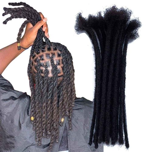 YONNA Human Hair Microlocks Sisterlocks Dreadlocks Extensions 20Locs Full Handmade (Width 0.4cm) 14inch Natual Black #1B