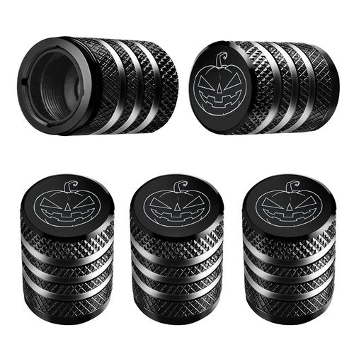 Tire Valve Stem Cap Cover - (5 Pack) Tire Air Cap Metal with Plastic Liner Corrosion Resistant Leak-Proof Halloween Pumpkin Car Decoration Accessories Black