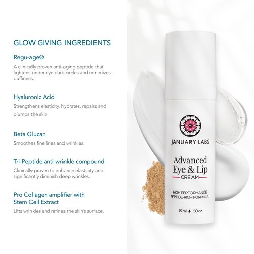 January Labs Advanced Eye and Lip Cream, High-Performance Eye Cream for Dark Circles and Puffiness, Nourishing Lip and Under Eye Cream for Wrinkles, Tri-Peptide Blend for Youthful Glowing Skin, 15mL