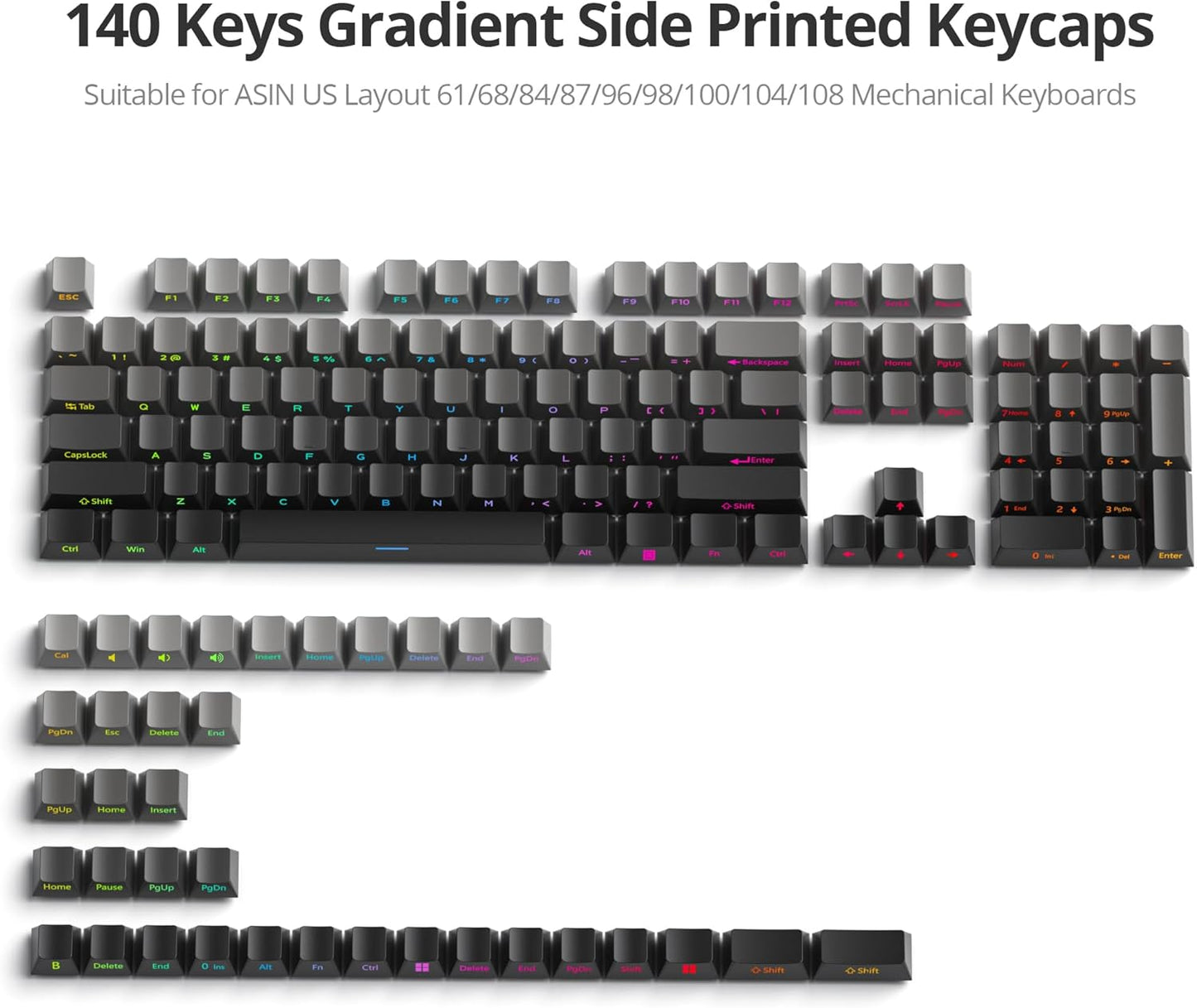 129 Keys PBT Keycaps Dye-Sublimation Keycap XDA Profile Custom Keycaps Anime Keycap Set for 60% 75% 100% MX Switches Mechanical Gaming Keyboard(Peach Cat)