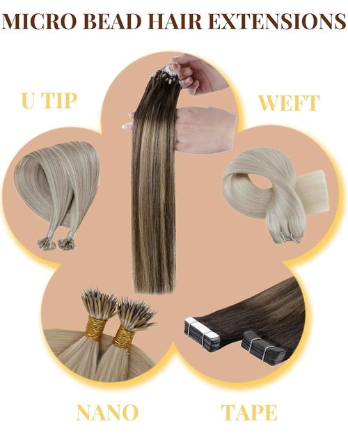 Hetto Micro Link Hair Extensions Human Hair Blonde Micro Bead Hair Extensions Real Human Hair Platinum Blonde Miceo Loop Hair Extension Invisible Straight 22 Inch 50s 50g