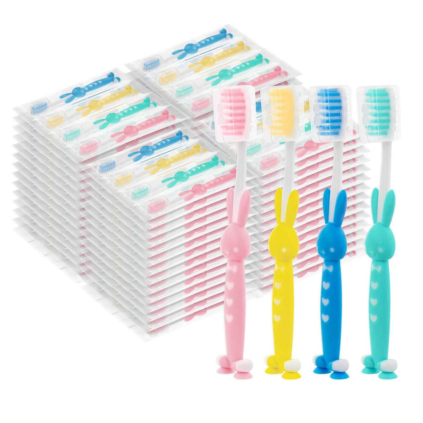Kids for Toothbrushes In Bulk, Individually Wrapped Toothbrush Cute Manual Soft Bristles Children Disposable Toothbrush With Cover Suction Cup Toddler Toiletries Set for Home/School/Travel (200 Pack)