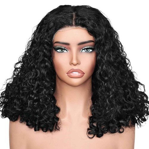 UREMY Burmese Curly Human Hair Wig with Bouncy End, 13x4 Lace Front Bouncy Curly Wigs Human Hair, Water Wave Blend Curly 100% Brazilian Human Hair, Pre Plucked Transparent Lace Natural Color 18 Inch