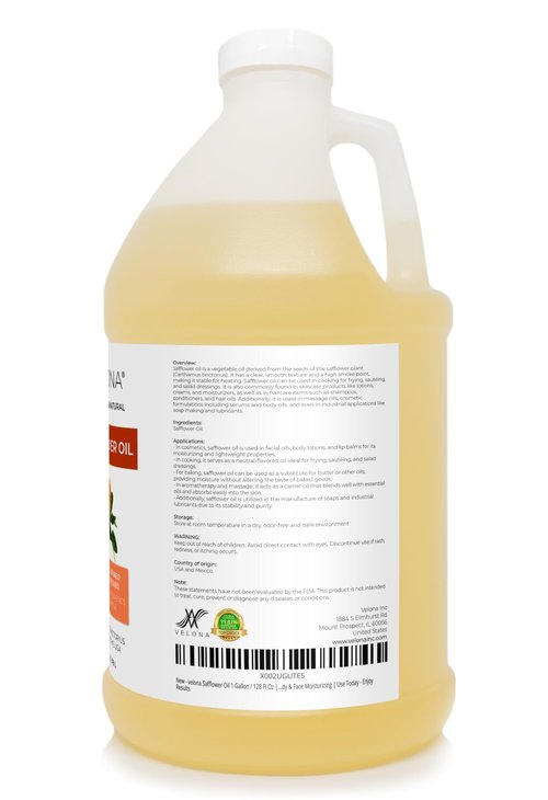 velona Safflower Oil 1 Gallon / 128 Fl Oz | 100% Pure and Natural Carrier Oil | Refined, Expeller Pressed | Cooking, Skin, Hair, Body & Face Moisturizing | Use Today - Enjoy Results