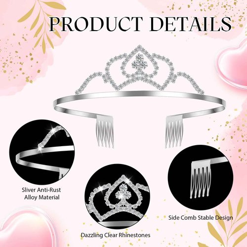 Lyrow 60 Pack Silver Crystal Tiara Crowns Bulk for Women Princess Elegant Tiaras with Combs Rhinestones Crowns Bride Wedding Headbands Birthday Party Headbands