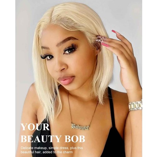 Megalady Beauty Arabella 613 Bob Wig Human Hair 13X4 Ready to Go Glueless Wig 180% Density Straight 613 Bob Wigs Human Hair Pre Plucked with Baby Hair (12inch, 13x4, Glueless Bob Wig)