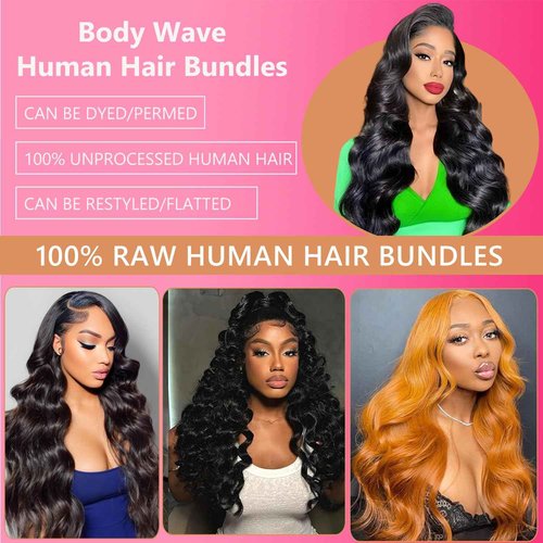 Aptatuse Body Wave Bundles Human Hair 20 22 24 Inch 12A Human Hair Bundles 100% Unprocessed Brazilian Raw Virgin Hair Extensions 3 Bundles Natural Black