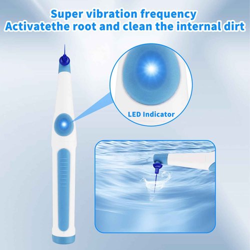 Gen Guan Ultra Cleaning Activator Sonic Irrigator with 60pcs Tips, Ergonomic Diagonal Design and Three-Speed 3D Oscillation, Clean the Internal Dirt, Blue Indicate Light