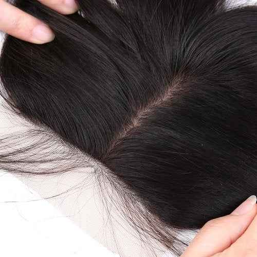 ELIHAIR Silk Base Closure Hair Pieces Brazilian Virgin Human Hair Top Closures with Baby Hair 4 * 4" Free Part Natural Color Straight 12"