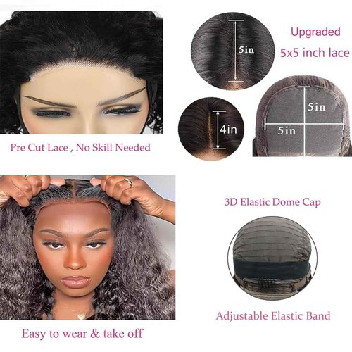 Bugtum Deep Wave Curly 5x5 Hd Lace Closure Glueless wigs Human Hair Pre Plucked Pre Cut Wear and Go Lace Front Wigs for Black Women Natural Black (28 Inches)