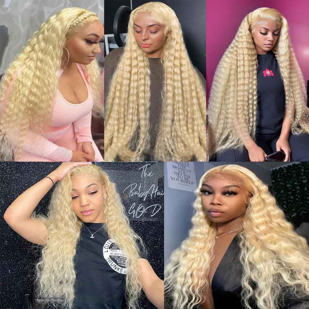 24 26 28 inch 613 Bundles Human Hair Blonde Deep Curly Bundles Peruvian Virgin Remy Hair Extensions Double Weft 613 Deep Wave Human Hair Weave