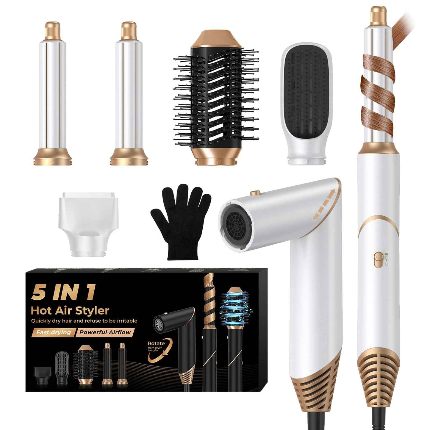5 in 1 Blow Dryer Brush,Hair Dryer Brush with Detachable Air Styler,Negative Ionic Magic Hair Styler,Hot Air Brush for Women Volumizer,Straightener,Drying