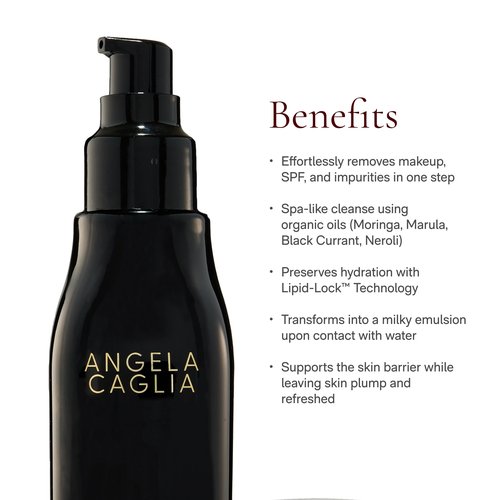 Angela Caglia Neroli Cleansing Oil - Makeup Remover & Face Cleanser with Lipid-Lock Technology - Organic Moringa, Marula, Black Currant & Neroli Oils - Soothing Hydration & Barrier Support