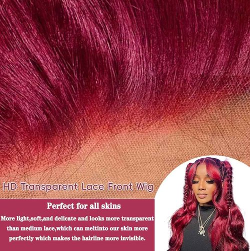 JTMMP 28 Inch 99J Burgundy Lace Front Wigs Human Hair 13X6 Body Wave Lace Front Wigs Human Hair 200% Density HD Transparent Lace Frontal Wigs Human Hair Pre Plucked