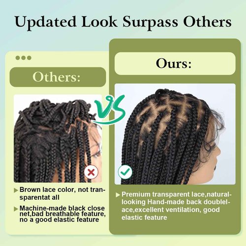 Vecago 36 inch Single Full Lace Braided Wigs for Black Women, 360 HD Lace Knotless Box Braid Wigs with Baby Hair Black Synthetic Braid Wig