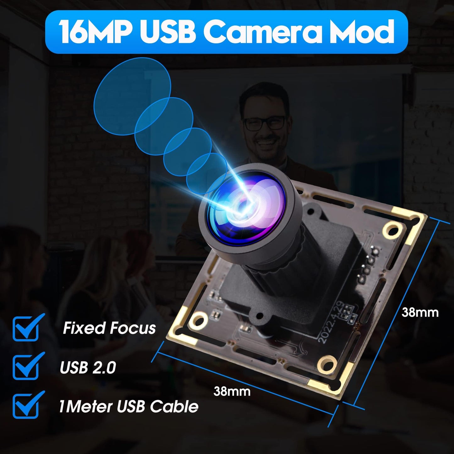 ALPCAM 16MP USB Camera Module, Wide Angle 110 Degree No Distortion Lens, Ultra HD 3496P, Plug and Play, Compatible with WinXP/Vista/WIN7/WIN8/Win9/Win10/Win11/Linux/Mac-OS X/Wince/Android
