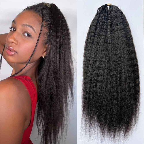 Feather Crochet Hair Kinky Straight Human Hair For Black Women Pre-Separated Knotless Invisble Micro Loop Hair Extensions Crochet Human Hair For Braiding 16inch 120g