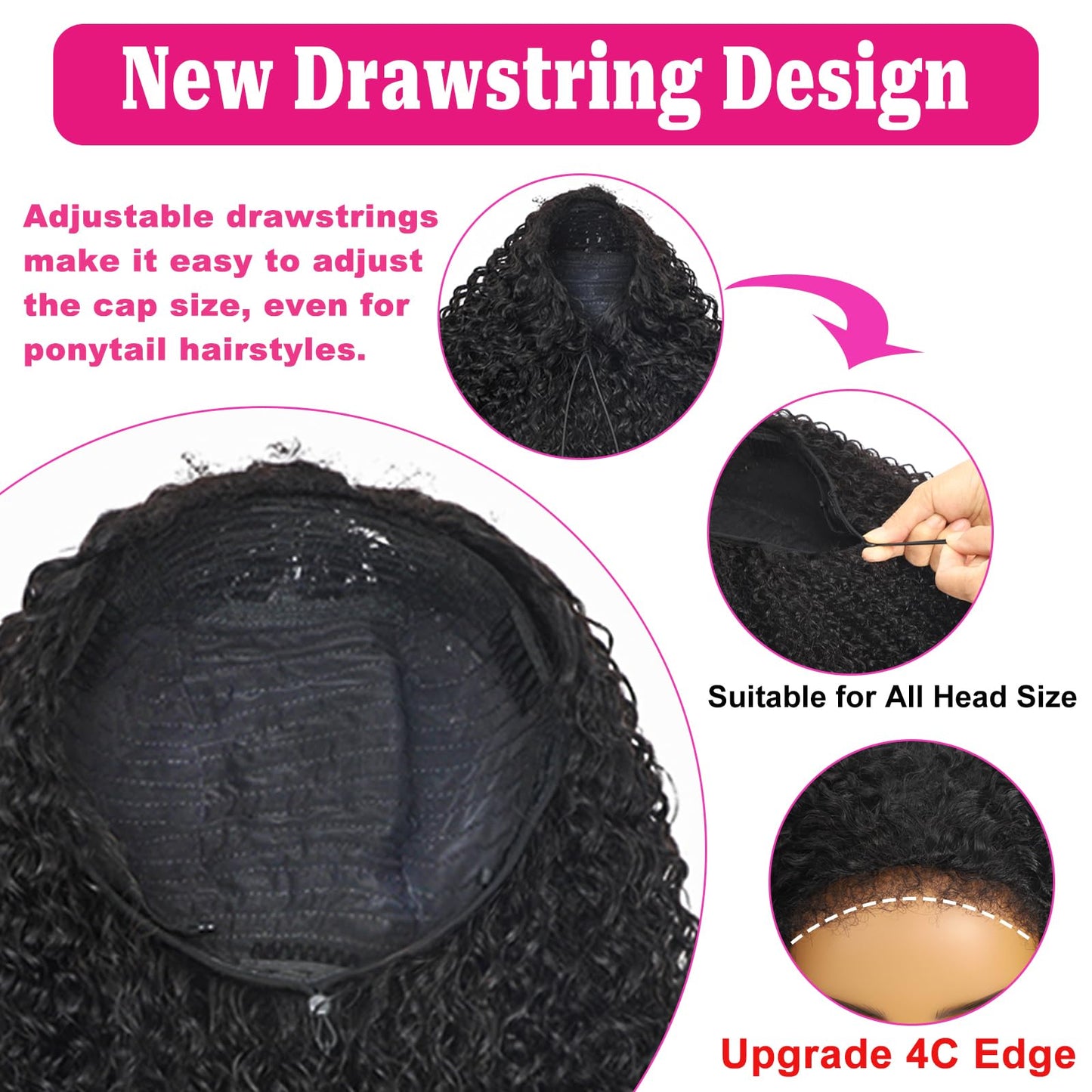 Kinky Curly Half Wig Human Hair 220% Density 3 In 1 True To length Flip Over Curly Edges Drawstring Half Wigs For Black Women Glueless Wear Go Afro Curly Headband Wigs For Beginner Friendly 16 Inch
