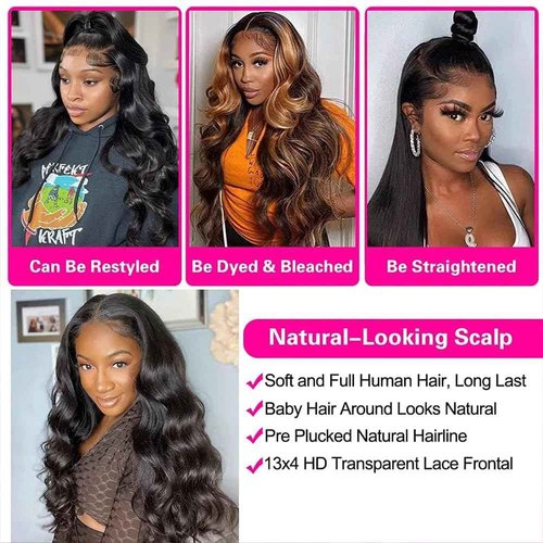 virginess 13x4 Body Wave Lace Front Wigs Human Hair Pre Plucked 180% Density HD Transparent Lace Frontal Wigs Human Hair for Women Glueless Wigs Human Hair With Baby Hair 22 Inch