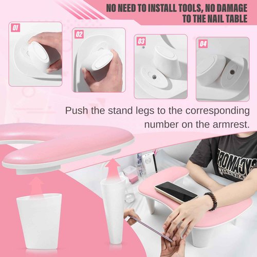 PureRadiance Nail Arm Rest – U-Shaped Ergonomic PU Leather Hand Rest Comfort Cushion for Acrylic Nails Tech – Ideal for Home & Professional Use – Easy Clean, Waterproof & Portable