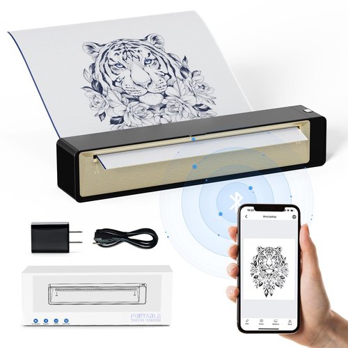 Padieoe Tattoo Stencil Printer, Tattoo Thermal Machine Wireless Bluetooth Stencil Printer with 2500mAh Battery for Tattooist