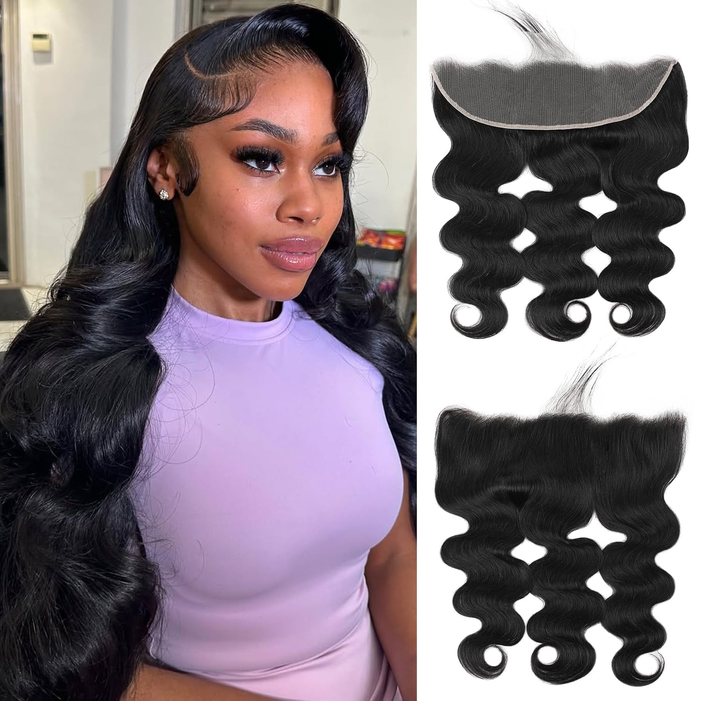 13x4 Body Wave Frontal Transparent HD Closure Human Hair Brazilian Virgin Hair Ear To Ear Lace Frontal Closure Pre Plucked With Baby Hair Natural Black 22inch