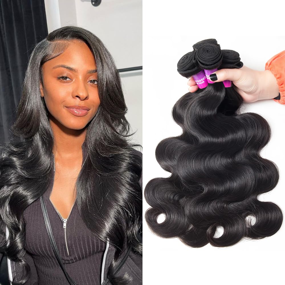 12A Human Hair Bundles 400g Body Wave Bundles Human Hair Extensions 16 16 18 18 Inch Brazilian Virgin Body Wave 4 Pieces Deals Unprocessed Brazilian Quick Weave Extensions Natural Black