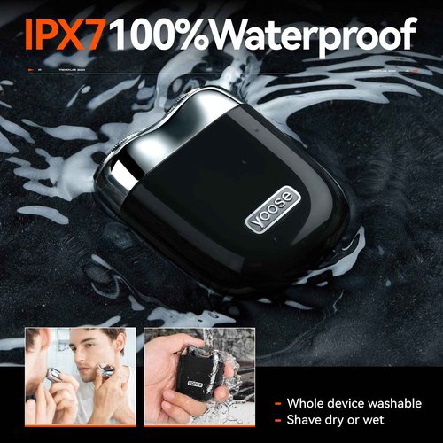 yoose Grooming Bundle: Nose Hair Trimmer Silver and Mini Shaver Black, Alloy, Portable, Cordless, IPX7 Waterproof, USB-C Rechargeable, Easy Cleaninig