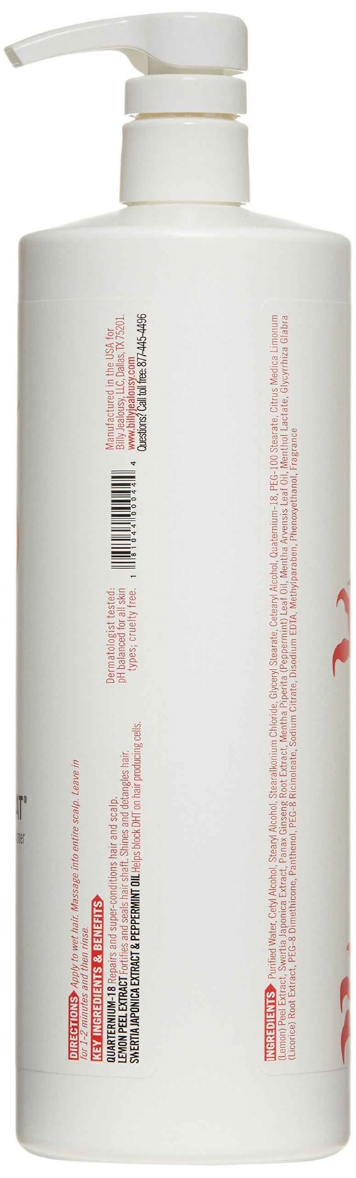 Billy Jealousy Cashmere Coat Hair Conditioner for Men, Strengthening & Hydrating Conditioner Infused with Peppermint, Lemon Fruit & Swertia Extract Ideal for Fine, Thinning Hair, 33.8 Fl Oz