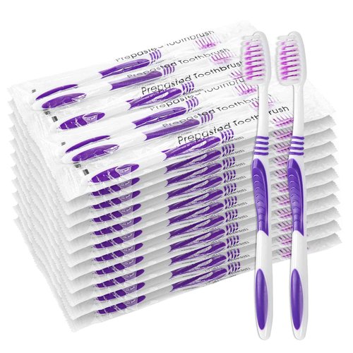 500 Prepasted Disposable Toothbrushes Individually Wrapped Pre Pasted Toothbrushes Soft Bristle Travel Tooth Brush Single Use Wrapped for Hotel, Camping, Travel and Gift for The Homeless (purple)