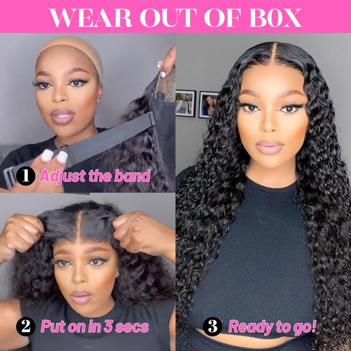ALLRUN Wear and Go 4x4 Water Wave Closure Wig Human Hair 18 Inch Curly Wig for Black Women Glueless HD Lace Pre-Cut Pre-Plucked Bleached 180% Density