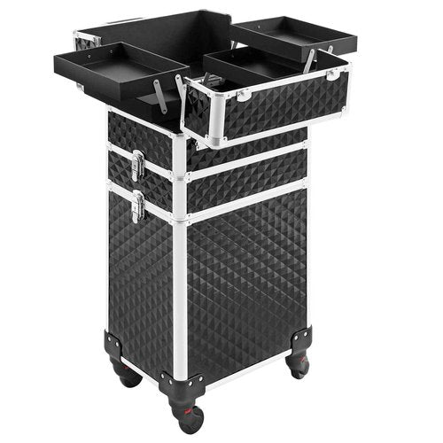 Somduy Rolling Makeup Case 3 in 1,Professional Makeup Train Case organizers,Large Storage Cosmetic case Trolley,Makeup Travel Case for Salon Barber Black