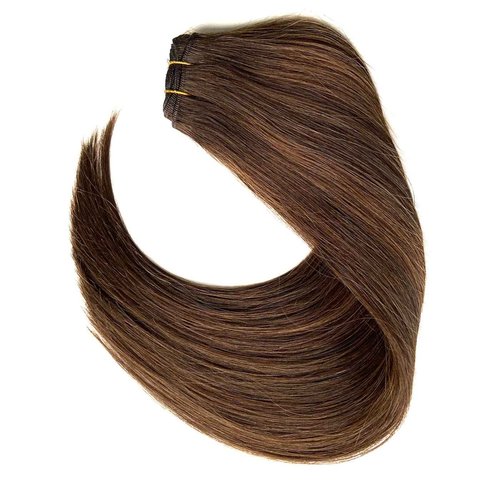 Sew in Hair Extensions Real Human Hair, Weft Hair Extensions Human Hair Bundles 16 Inch 100G Dark Brown Balayage Light Brown Hair Bundle Human Hair Hand Tied Weft Hair Extension for Women