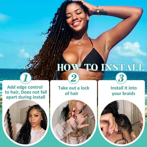 Human Braiding Hair for Boho Braids 24 Inch 120g Deep Wave Bulk Boho Human Hair for Braiding Curly Knotless Bohemian Braids 12A 100% Brazilian Virgin 3 Bundles/Pack Natural Black 1B